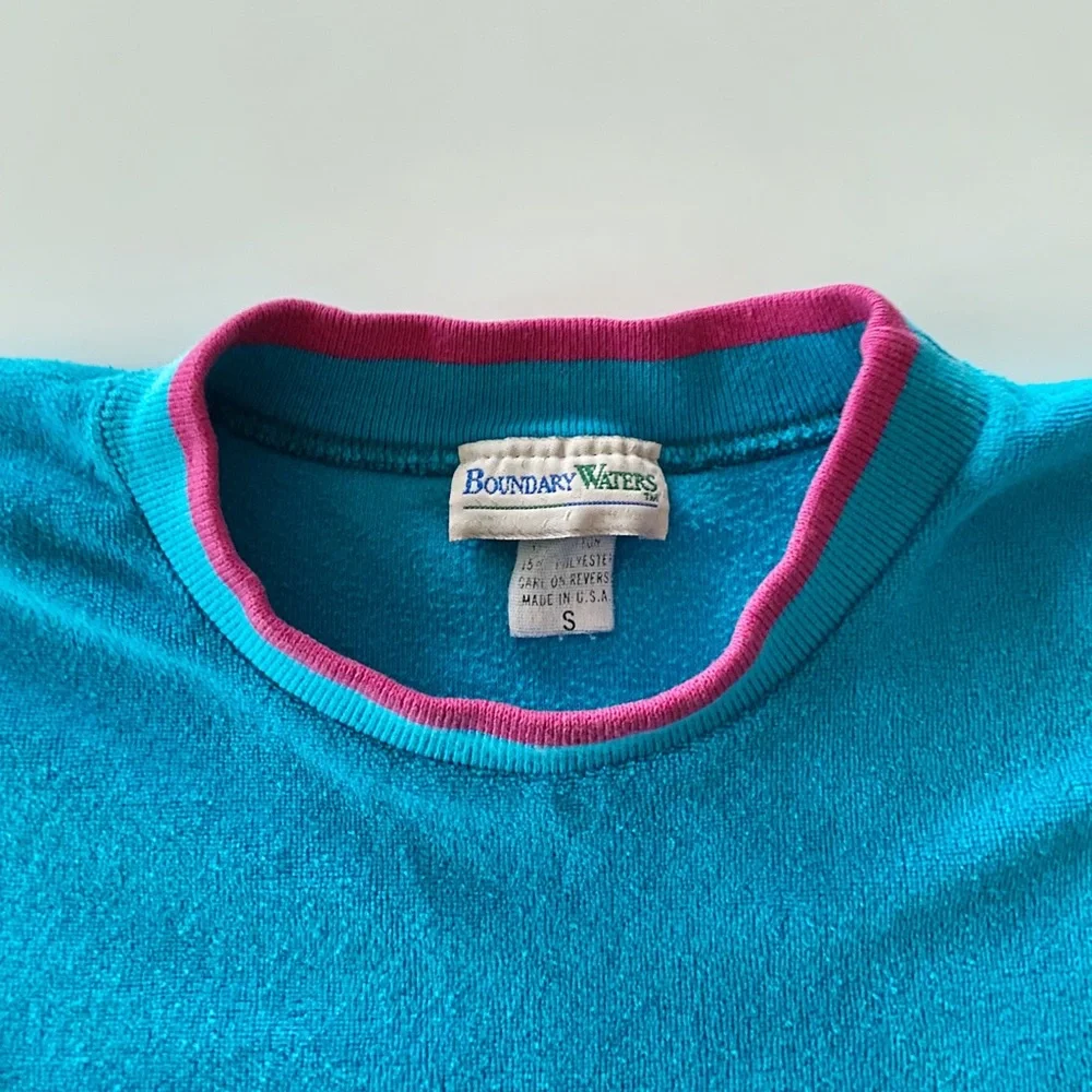 80s 90s knit velour sweatshirt - long pink blue purple maximalist athleisure - Picture 4 of 5